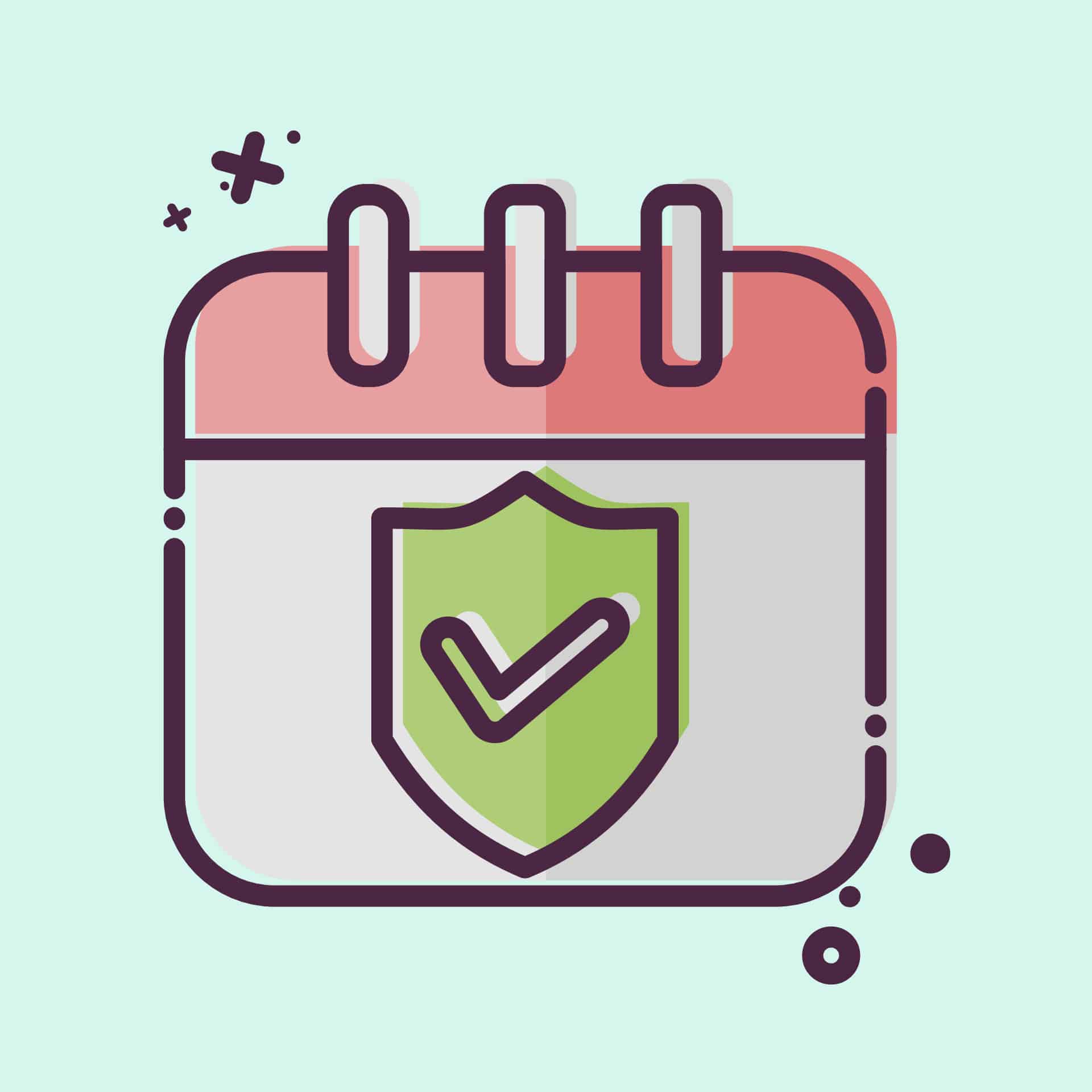 Fondo de color de menta un calendario grande y en el medio un escudo verde